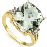 STUNNING 6.27 CARAT TW (7 PCS) GREEN AMETHYST & GENUINE DIAMOND 10K SOLID YELLOW - Wholesalekings.com