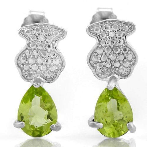 SUPERB ! 2/3 CARAT PERIDOT & DIAMOND 925 STERLING SILVER EARRINGS wholesalekings wholesale silver jewelry