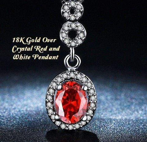 US Elegant 18K Gold- Over Crystal Red and White German Silver Pendant - Wholesalekings.com