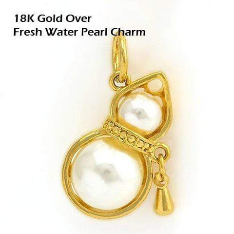 US/HK 18K Gold- Over Fresh Water Pearl German Silver Charm Size: 23X11mm - Wholesalekings.com