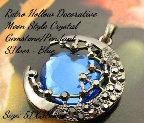 US Retro Hollow Decorative Moon Style Crystal Fashion German Silver Necklace/Pen - Wholesalekings.com