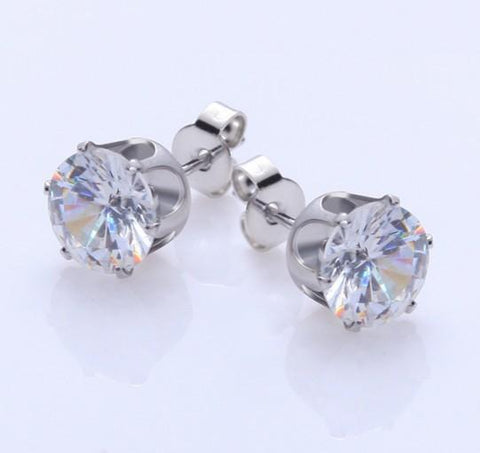 Women's Stainless Steel Round Clear AAA Cubic Zirconia Stud Earring (6 Pairs) -1 - Wholesalekings.com