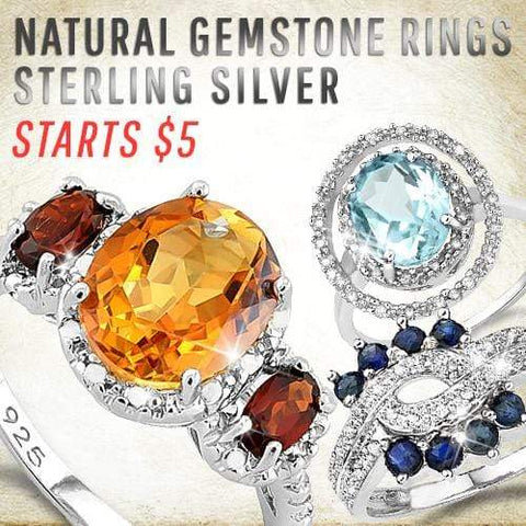 Natural Gemstone Rings Sterling Silver Starts $3.99