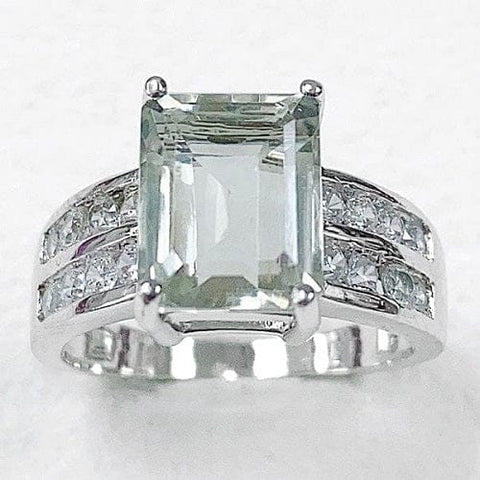 3.05 CT GREEN AMETHYST & 1.04 CT CREATED WHITE SAPPHIRE 925 STERLING SILVER RING wholesalekings wholesale silver jewelry