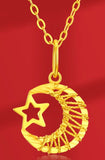 Solid 24K Gold 3D Star Moon Myth Pendant