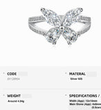 925 Silver 18K Gold-Plated Moissanite Butterfly Ring