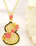 18K Yellow Gold Plum Blossom Gourd Design with Peach Blossom Pendant