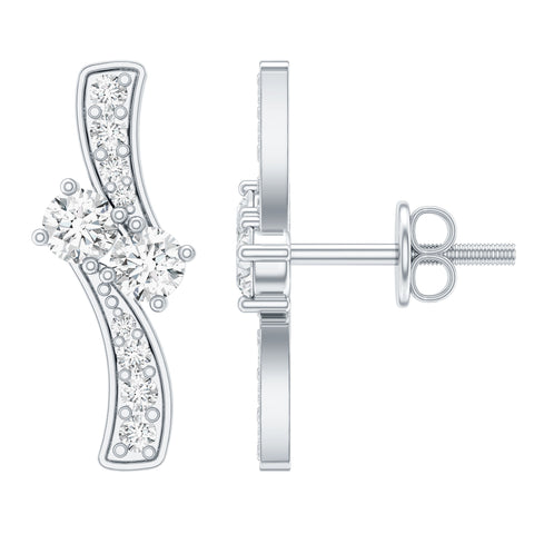 Lab Grown Diamond Two Stone Stud Earrings 925 Sterling Silver