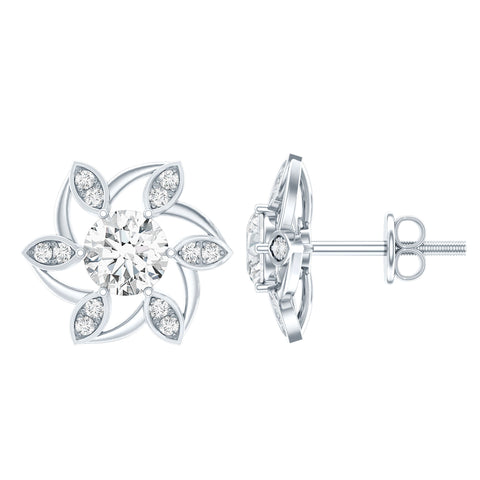 Lab Grown Diamond Floral Earrings 925 Sterling Silver