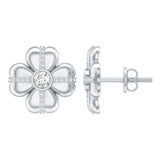 Lab Grown Diamond Flower Stud Earrings 925 Sterling Silver