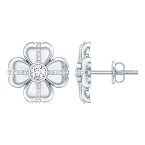 Lab Grown Diamond Flower Stud Earrings 925 Sterling Silver