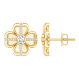 Lab Grown Diamond Flower Stud Earrings 925 Sterling Silver