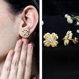 Lab Grown Diamond Flower Stud Earrings 925 Sterling Silver