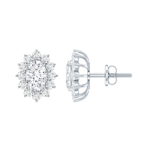 Rosec Jewels-Certified Oval Shaped Lab Grown Diamond Halo Stud Earrings