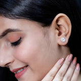 Rosec Jewels-Certified Oval Shaped Lab Grown Diamond Halo Stud Earrings