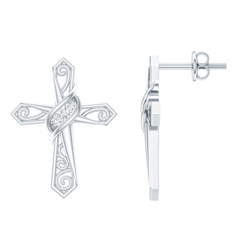 Lab Diamond Cross Earrings 925 Sterling Silver