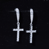 Lab Grown Diamond Cross Fish Hook Earrings 925 Sterling Silver