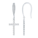 Lab Grown Diamond Cross Fish Hook Earrings 925 Sterling Silver