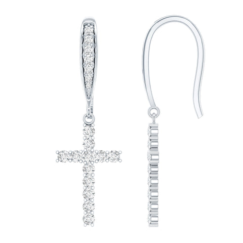 Lab Grown Diamond Cross Fish Hook Earrings 925 Sterling Silver