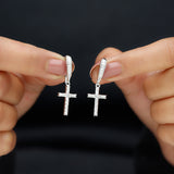 Lab Grown Diamond Cross Fish Hook Earrings 925 Sterling Silver