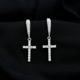 Lab Grown Diamond Cross Fish Hook Earrings 925 Sterling Silver