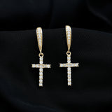 Lab Grown Diamond Cross Fish Hook Earrings 925 Sterling Silver