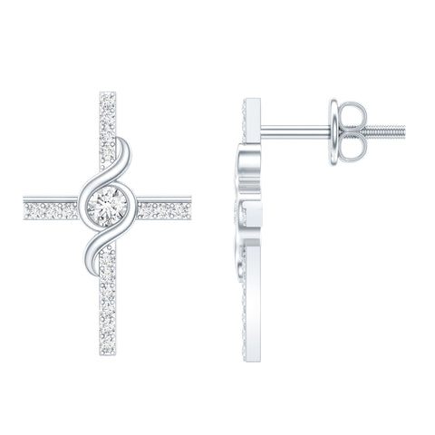 Lab Grown Diamond Religious Cross Earrings 925 Sterling Silver