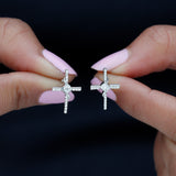 Lab Grown Diamond Religious Cross Earrings 925 Sterling Silver