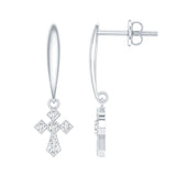 Lab Grown Diamond Cross Drop Earrings 925 Sterling Silver
