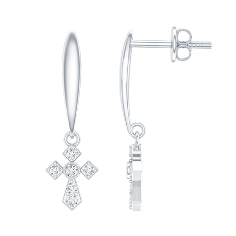 Lab Grown Diamond Cross Drop Earrings 925 Sterling Silver