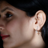 Lab Grown Diamond Cross Drop Earrings 925 Sterling Silver