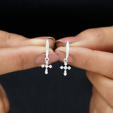 Lab Grown Diamond Cross Drop Earrings 925 Sterling Silver