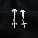 Lab Grown Diamond Cross Drop Earrings 925 Sterling Silver