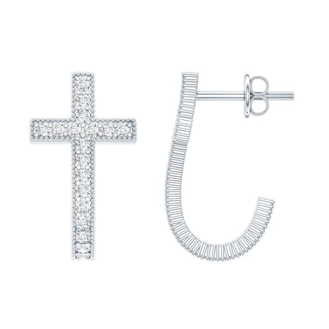 Lab Grown Diamond Catholic Cross Earrings 925 Sterling Silver