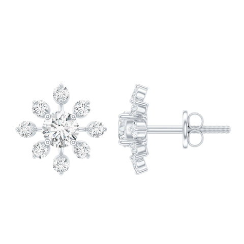 Lab Grown Diamond Snowflake Stud Earrings 925 Sterling Silver
