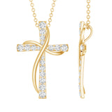 Lab Grown Diamond Double Cross Necklace 925 Sterling Silver