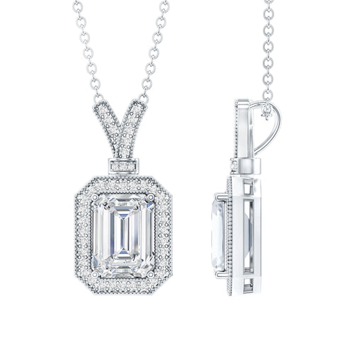 dailyjewelry-Wholesalekings-emerald cut lab grown diamond halo necklace 925 sterling silver