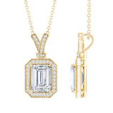 Emerald Cut Lab Grown Diamond Halo Necklace 925 Sterling Silver