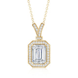 Emerald Cut Lab Grown Diamond Halo Necklace 925 Sterling Silver