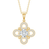 Lab Grown Diamond Floral Inspired Pendant Necklace 925 Sterling Silver