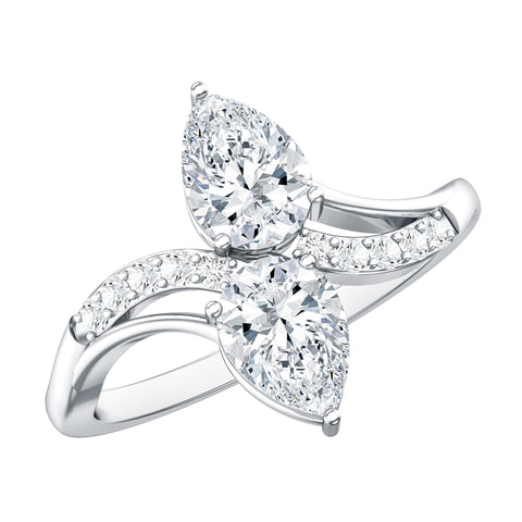 Lab Grown Diamond 2 Stone Engagement Ring 925 Sterling Silver