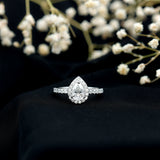 Lab Grown Diamond Teardrop Halo Engagement Ring 925 Sterling Silver