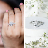 Lab Grown Diamond Teardrop Halo Engagement Ring 925 Sterling Silver
