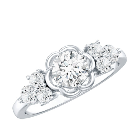 Lab Grown Diamond Flower Engagement Ring For Women 925 Sterling Silver