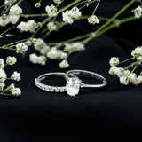 Lab Grown Diamond Oval Engagement Ring with Wedding Band  925 Sterling Silver