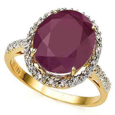SMASHING 6.17 CT RUBY & 22 PCS WHITE DIAMOND 10K SOLID YELLOW GOLD RING