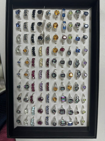 Lot of 150 Gemstone silver Rings Brand New 6, 7, 8