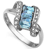 0.91 CT BLUE TOPAZ & 2 PCS WHITE DIAMOND PLATINUM OVER 0.925 STERLING SILVER RING - Wholesalekings.com
