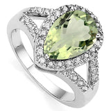 1.23 CT GREEN AMETHYST & DIAMOND 925 STERLING SILVER RING wholesalekings wholesale silver jewelry