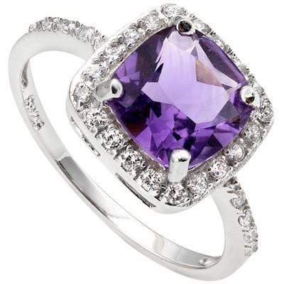 1.31 CT 6MM CUSHION AMETHYST & 24 PCS CREATED WHITE SAPPHIRE PLATINUM OVER 0.925 STERLING SILVER RING6 - Wholesalekings.com